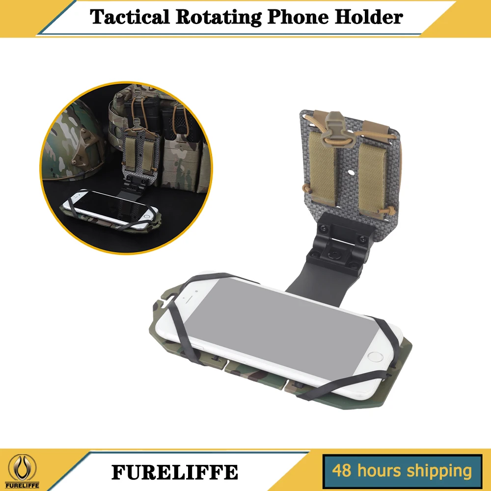 Tactical Folded Rotating Phone Holder Case Suitable Large-Size Smart Phone MOLLE Fixed Vertical & Lateral Operation Navigation
