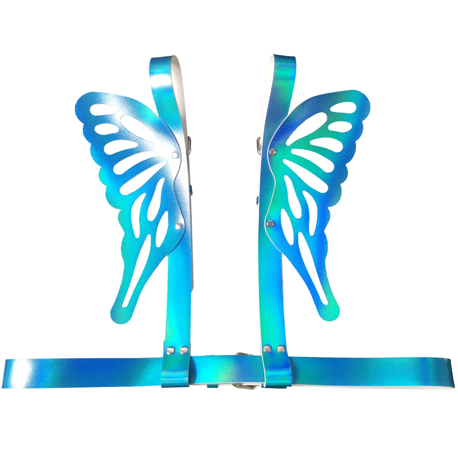 New PU Leather Angel Butterfly Wings Back Strap with Laser-cut Multi-color Reflective Body Restraint Shoulder Strap