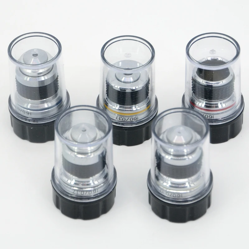 

FYSCOPE 4X, 10X, 40X, 60X 100X 4PCS Biological Microscope L=185 Achromatic Objective Lens With Thread Mouning Size 20.14mm