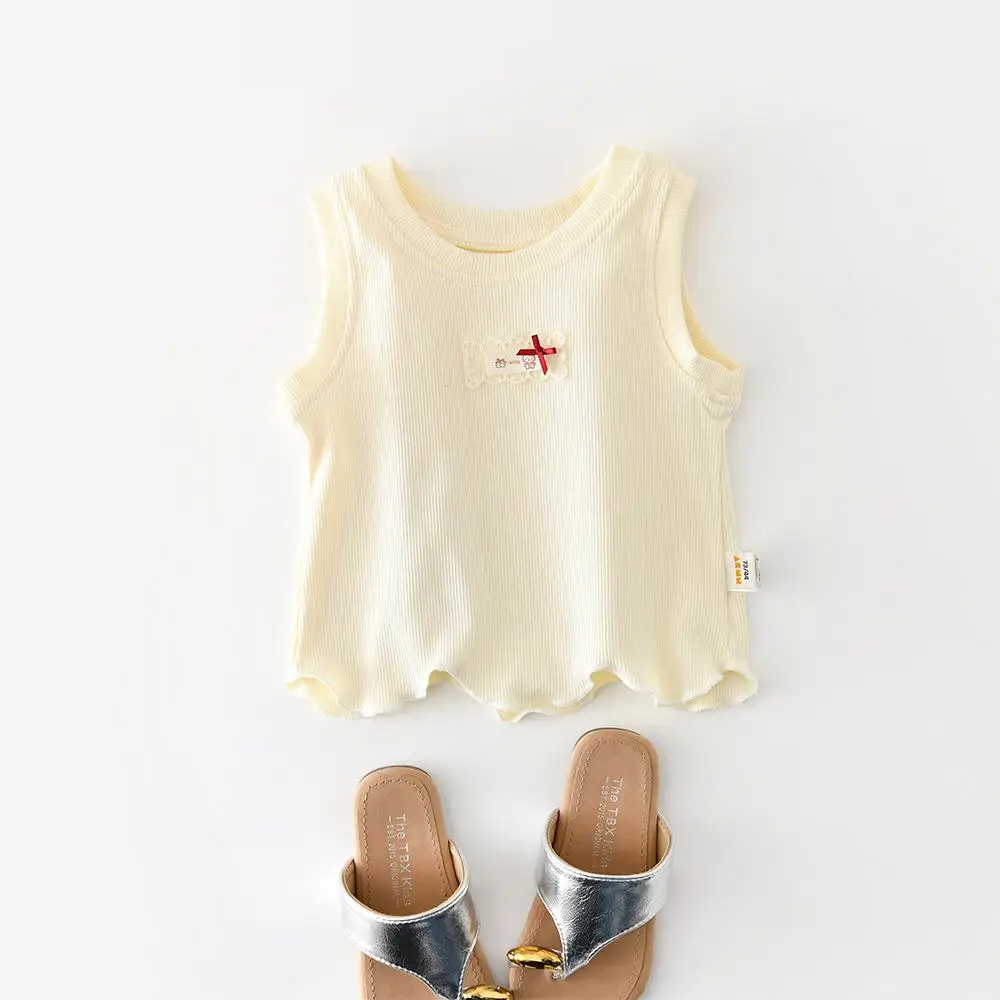 

2026 Summer New Baby Sleeveless T Shirts Cotton Cute Girls Thin Knitted Vest Solid Toddler Sweet Lace Tops Kids Clothes