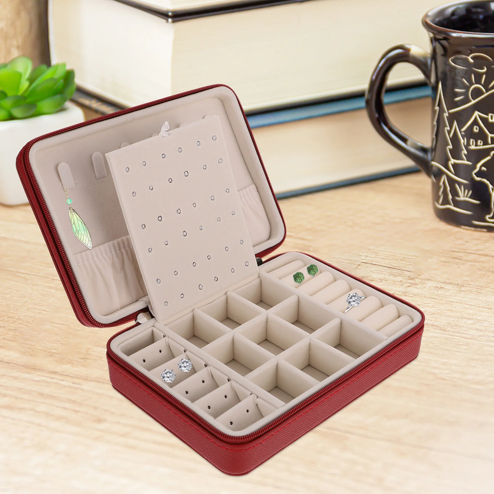

Delicate Jewelry Organizer Box Portable Travel Case Unique Design Smooth Surface Comfortable Texture Couple Rings Watches