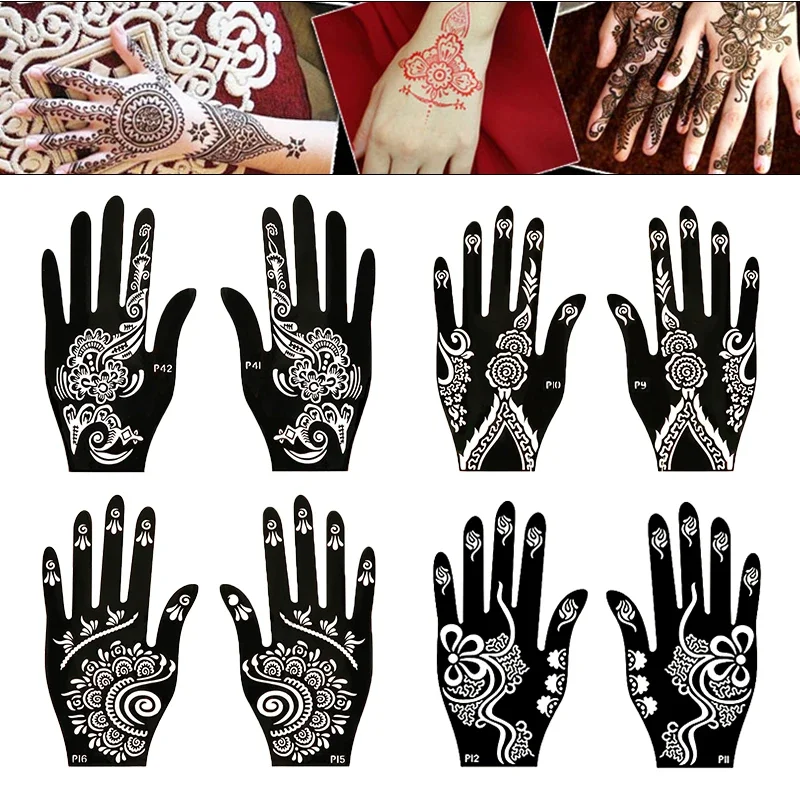 Temporary Tattoo Stencil Hand Henna DIY Body Art Sticker Template Wedding Tool Professional India Fashion Decal Flower Stencil