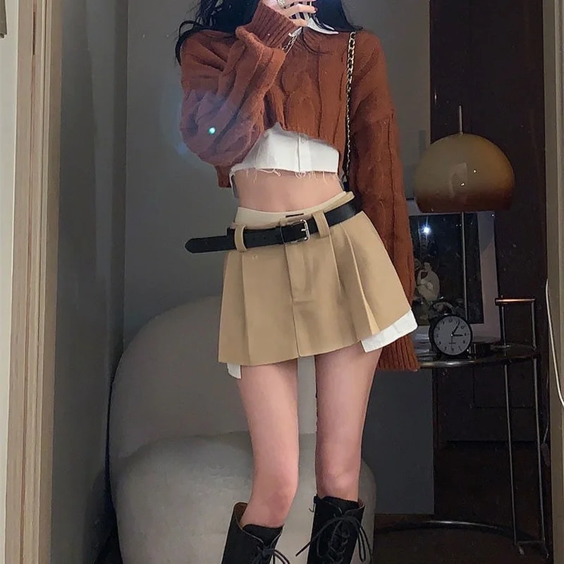 Vintage irregolare Micro minigonna donna Y2K moda Crop Patchwork vita alta Sexy cintura a pieghe gonna Cargo Streetwear 2023