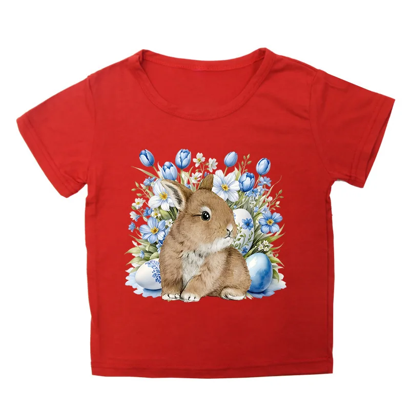 

Hot-selling Trendy Cartoon Rabbit Print Short-sleeved Easter Children's High Street Top with Round Neck Short-sleeved T-shirt
