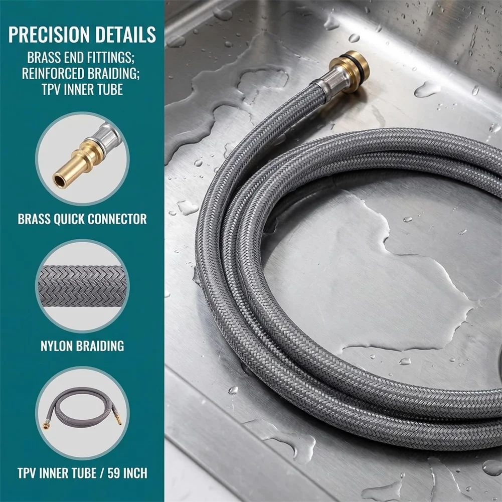 Replacement Pull Down Kitchen Faucet Hose 59 inch Length 150cm Nylon Core Brass Fittings for 88624000 and Similar Models