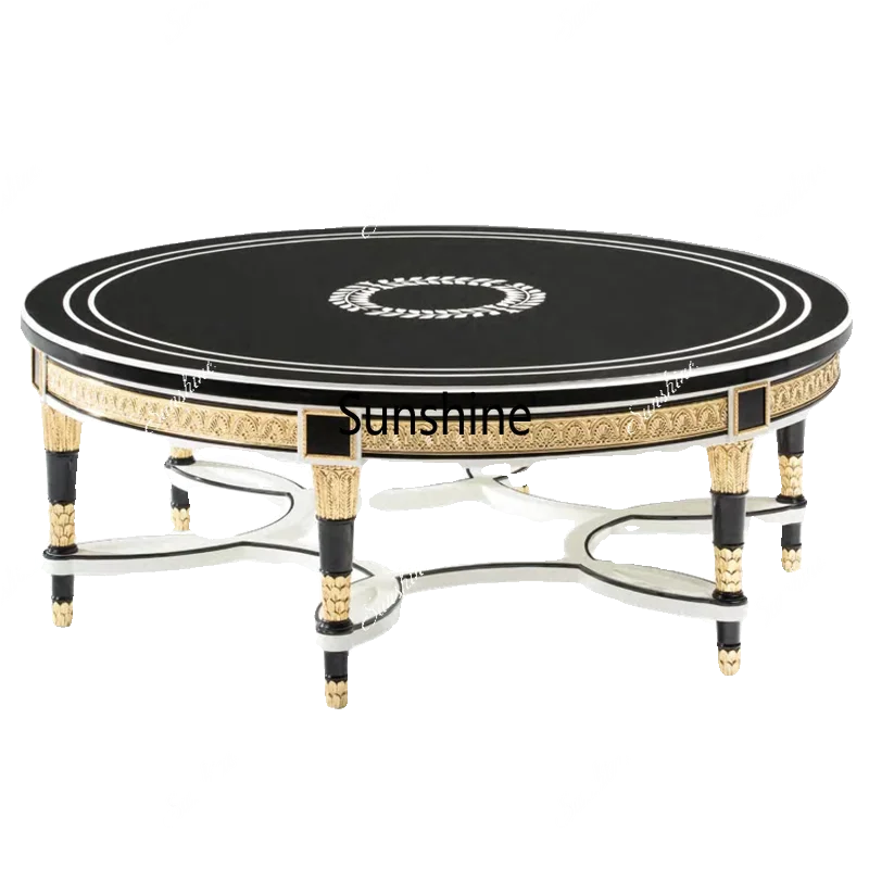 

YShell inlaid European solid wood round coffee table classical luxury villa, large apartment