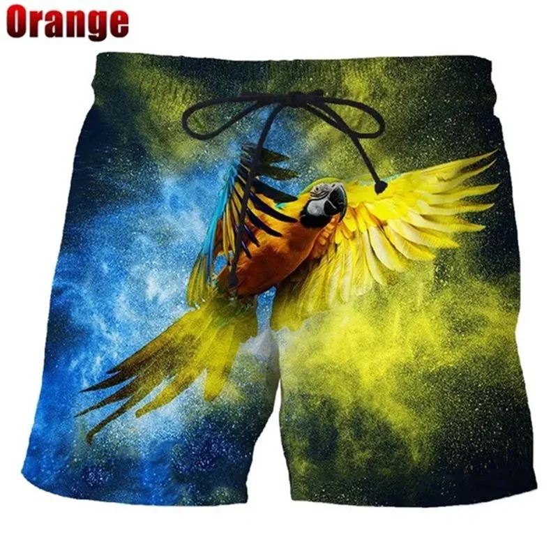 Fashion Macaw Parrot Beach Shorts Men Cool 3D Printed Macaws Palm Flowers Board Shorts Swimsuit Swim Trunks Funny Kid Ice Shorts