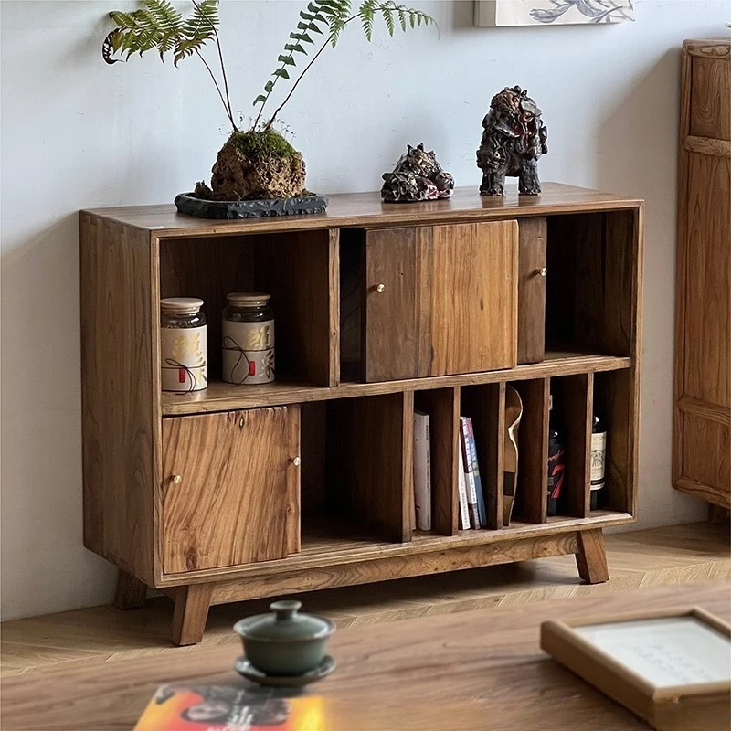Solid Wood Dining Side Cabinet Retro and Old Visual Six-grid Locker Living Room Side Cabinet Homestay