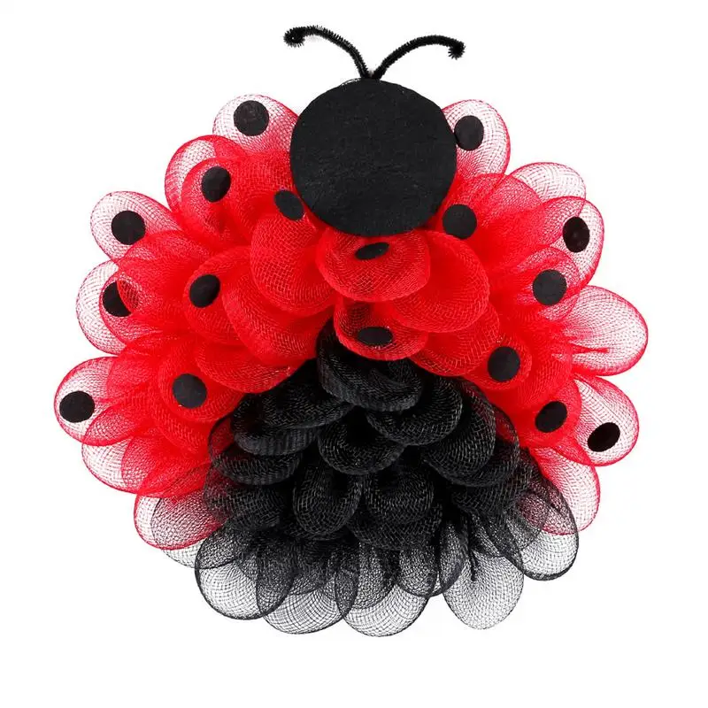 

Ladybug Door Wreath Red Black Mesh Decorative Wreath Ladybug Garland Artificial Ornament For Window Porch Seasonal Holiday