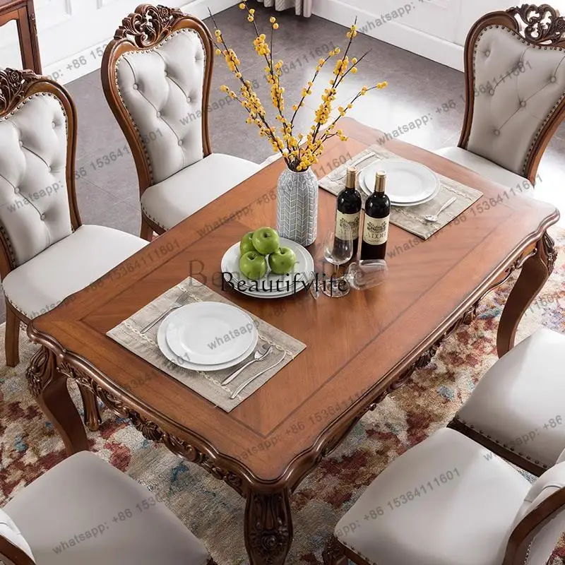 

ls42American rural solid wood dining table rectangular household environmental protection 4-6 people dining table