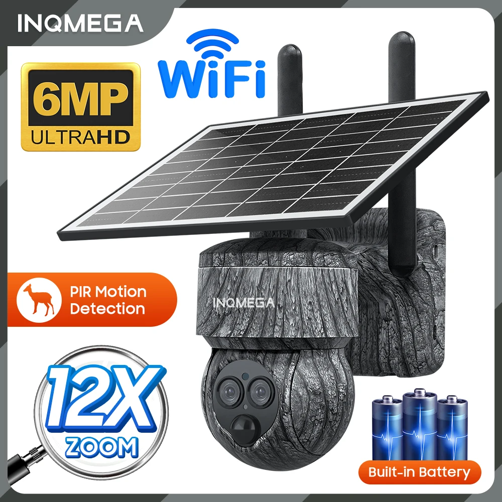 

INQMEGA 6MP 4G Sim solar Monitoring Outdoor WiFi PTZ Human/animal Detection IP66 Waterproof Wildlife Wonitoring Camera