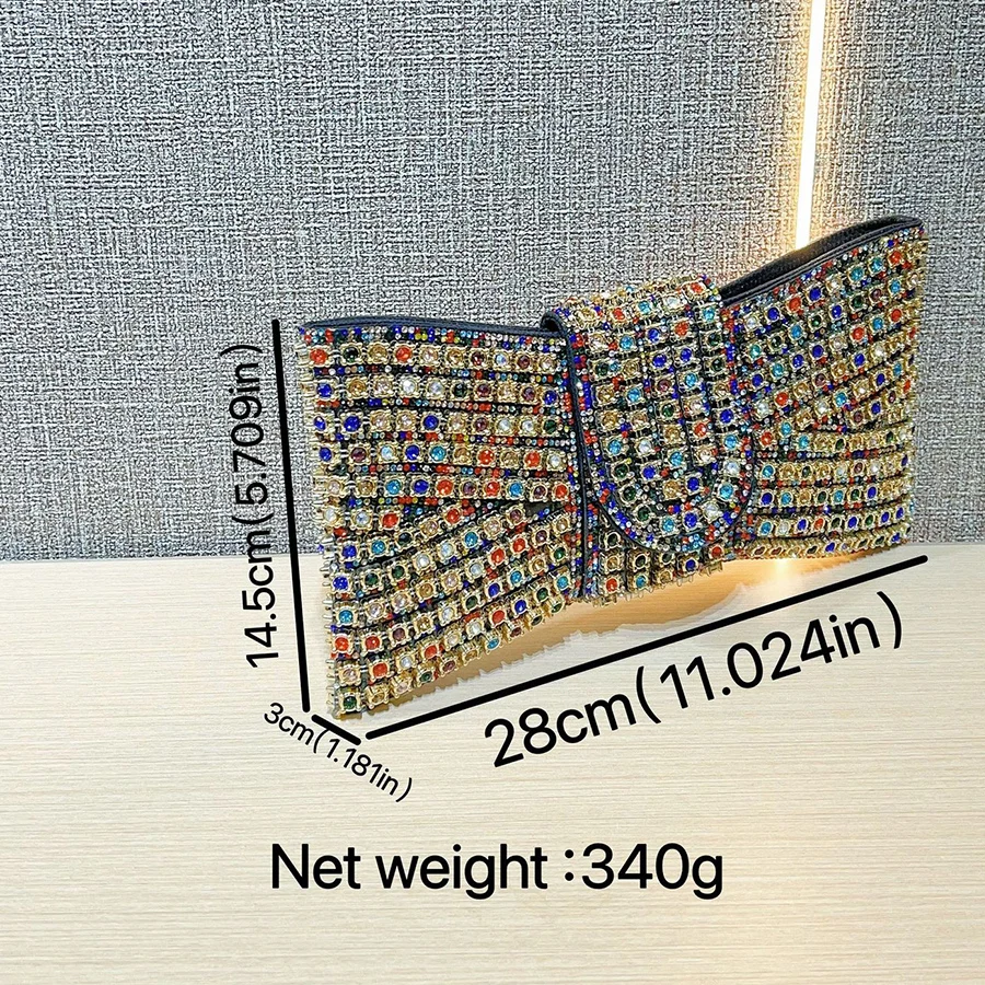 Full Version Rhinestone Bow Shape Small Phone Bag Sparkling Chain Hasp Bag Women's Hand-Held Crossbody Bag Party Dinner Bags ﻿