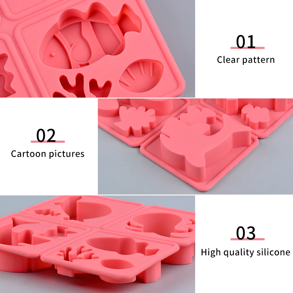 4 Cavities Cartoon Shape Soap Mold Silicone Mould For DIY Handmade Soap Making Animals Bird Dog Cat Owl Pig Duck Whale Tiger