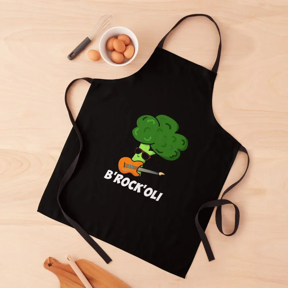

B-Rock-Oli Funny Rocker Broccoli Puns (Dark BG) Apron Women Kitchen Kitchen Supplies Idea Goods Apron