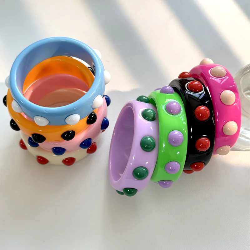 Korean Candy Colorful Chunky Wide Cuff Bangles For Women Charm Acrylic Resin Geometry Round Bracelet Fashion Indian Y2K Jewelry