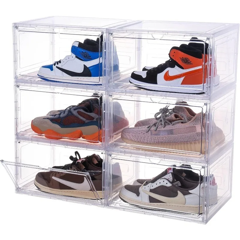 

Large Clear Shoe Box Plastic Stackable, Side Open Containers/ Storage Organizer with Magnetic Door for Display