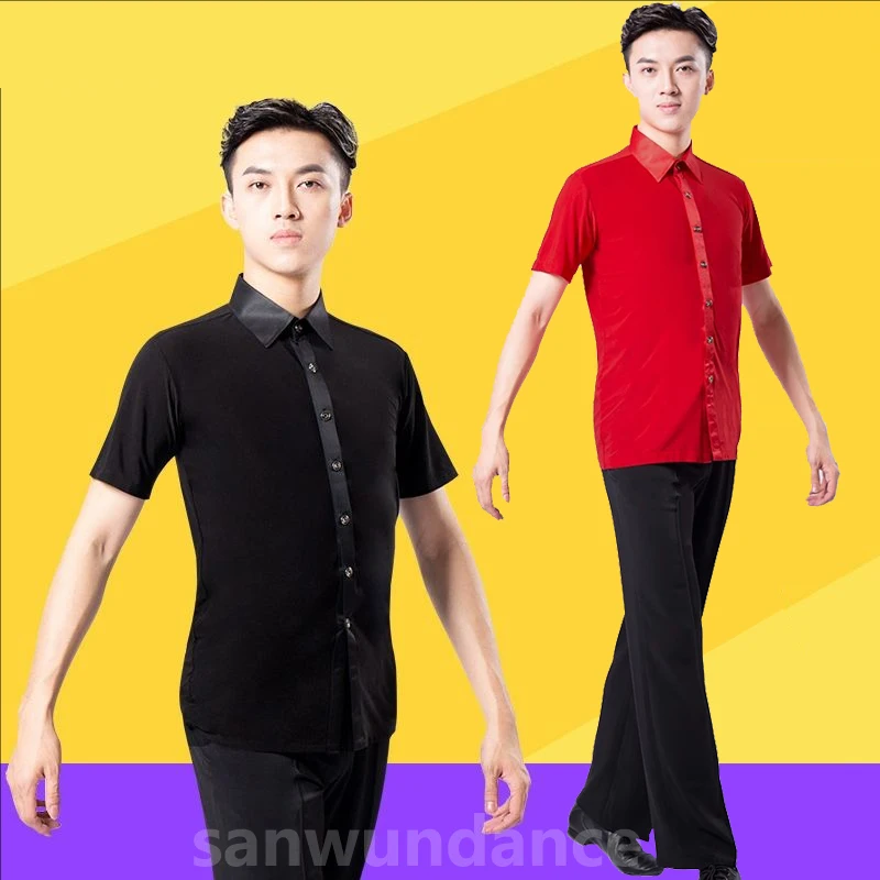 

Мужская рубашка для бальных танцев, латинских танцев, рубашка для мальчиков с короткими рукавами, румба, танго, современный джаз, ча-ча, сальса, танцевальные топы для соревнований