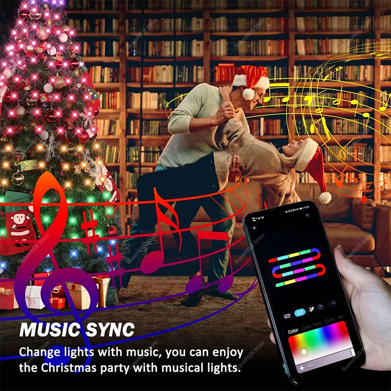 1.8M Christmas Tree Lights 400LED Smart Color Change Christmas Light with Remote Timer Music Sync Bluetooth App Controlled Light