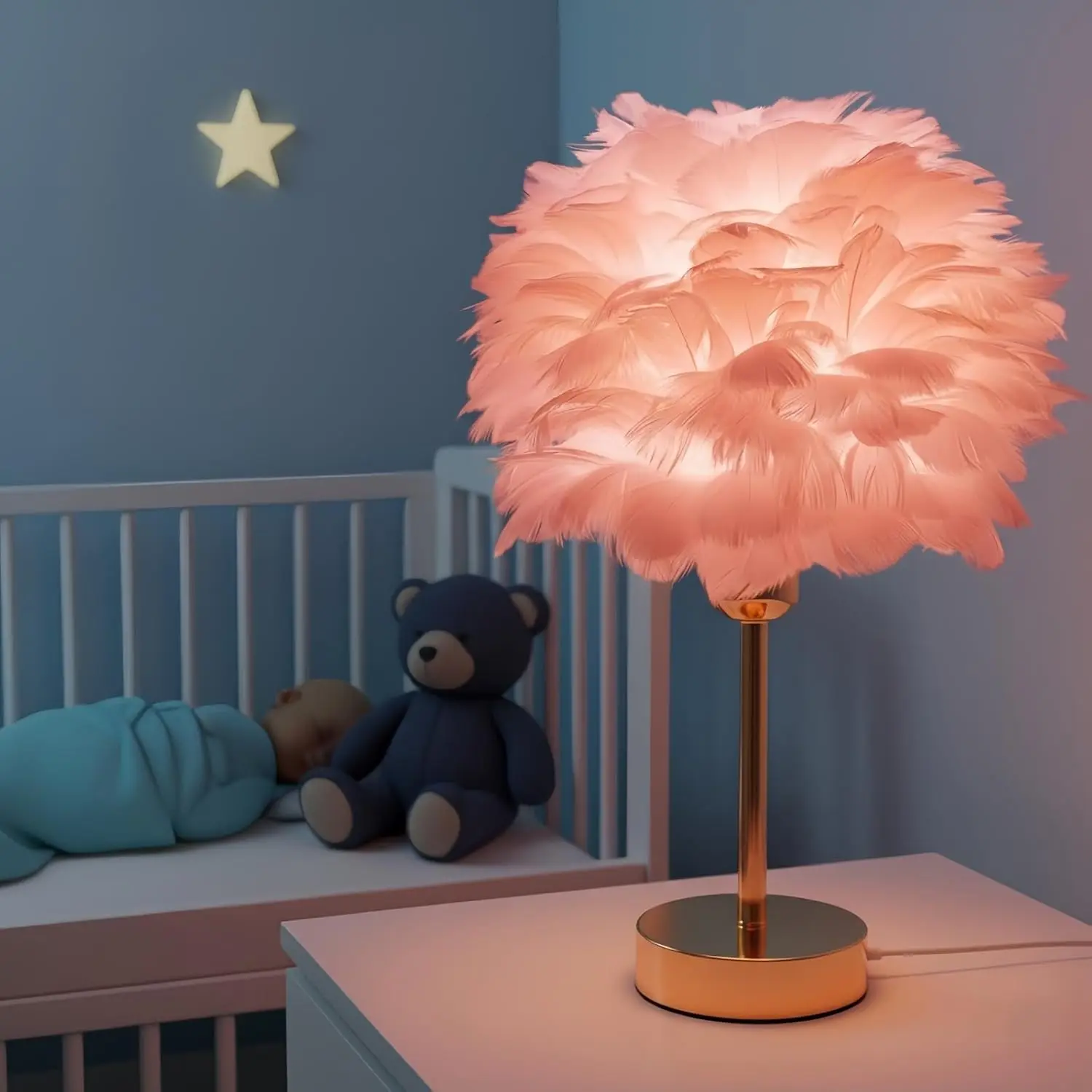 Lampe à plumes tactile intelligente avec chargement USB, veilleuse à couleur changeante RGB pour décoration de bureau de chambre à coucher