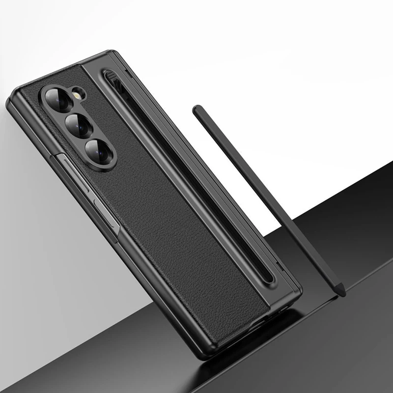 

Leather Case With Pen Slot Stylus For Samsung Galaxy Z Fold 7 6 5 4 3 Case Hinge Protection & Screen Protector Cover Shockproof
