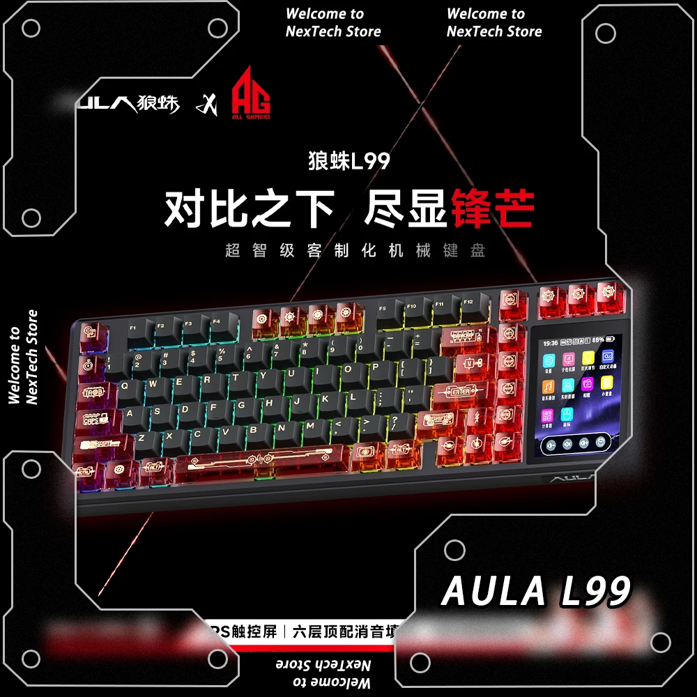 Nowa klawiatura mechaniczna AULA L99 z wyświetlaczem, trójtrybowym podświetleniem RGB, hot-swap, bezprzewodowa klawiatura gamingowa, personalizowana klawiatura PC, prezenty dla graczy e-sportowych