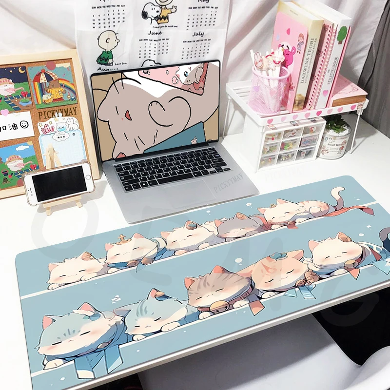 Gato bonito Mouse Pad, Grande Gamer Mousepad, Tapete de teclado, Borracha Desk Pad, Design Desk Rug, XXL, 50x100cm