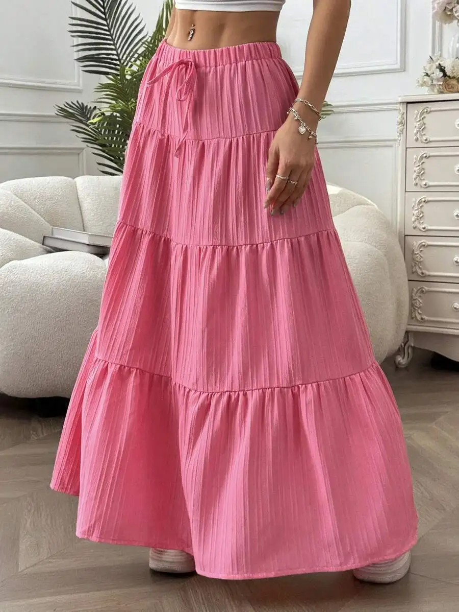 Plus Size New Spring/Summer Women's Half length Skirt with Strap Splicing, Large Swing Skirt, Loose Long Skirt