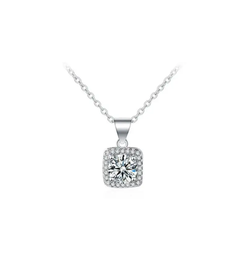 Real Moissanite Necklace 1CT 925 Sterling Silver VVS Lab Diamond Halo Pendant Necklace for Women Girls Birthday Gift Jewelry