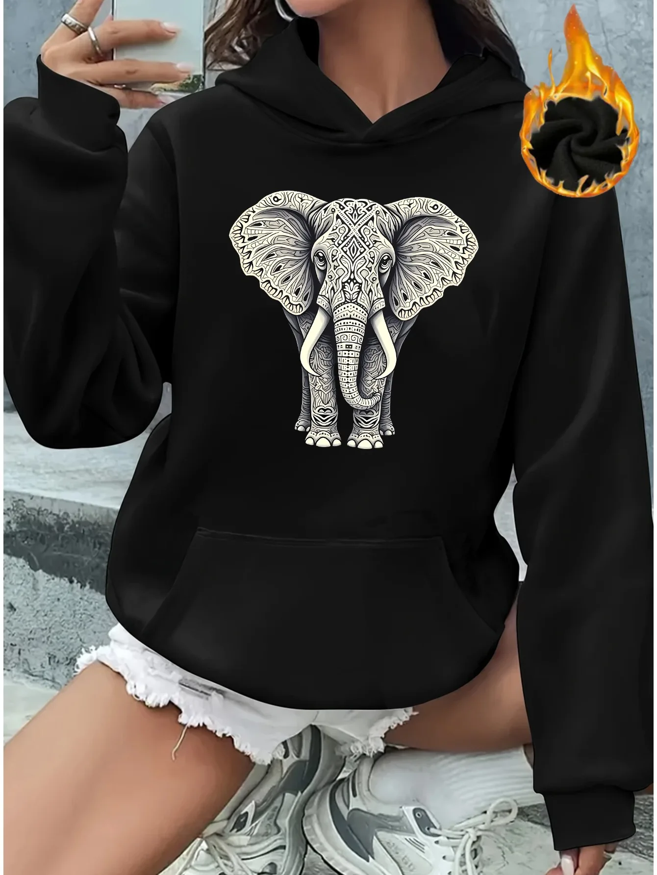 

Осенне-зимний женский пуловер с капюшоном, спортивная удобная модная одежда, повседневная эстетичная одежда с мультяшным принтом слона