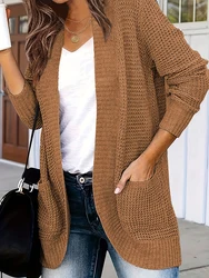 New into the trend of fashion women's casual style autumn and winter models solid color style pocket design sweater cardigan