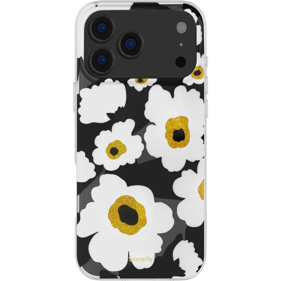 حافظة لهاتف آيفون 17 برو مع تصميم زهور الخشخاش الذرة السوداء للنساء والفتيات، غطاء هاتف مغناطيسي نحيف متوافق #1