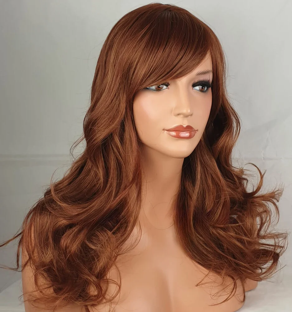 GINGER MIX LONG Synthetic BEACH WAVE WOMENS HEAT RESISTANT Wig