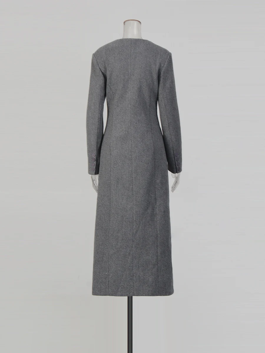 VGH French Style Solid Temperament Trench For Women Round Neck Long Sleeve Spliced Button Autumn Slimming Casual Coat Female New