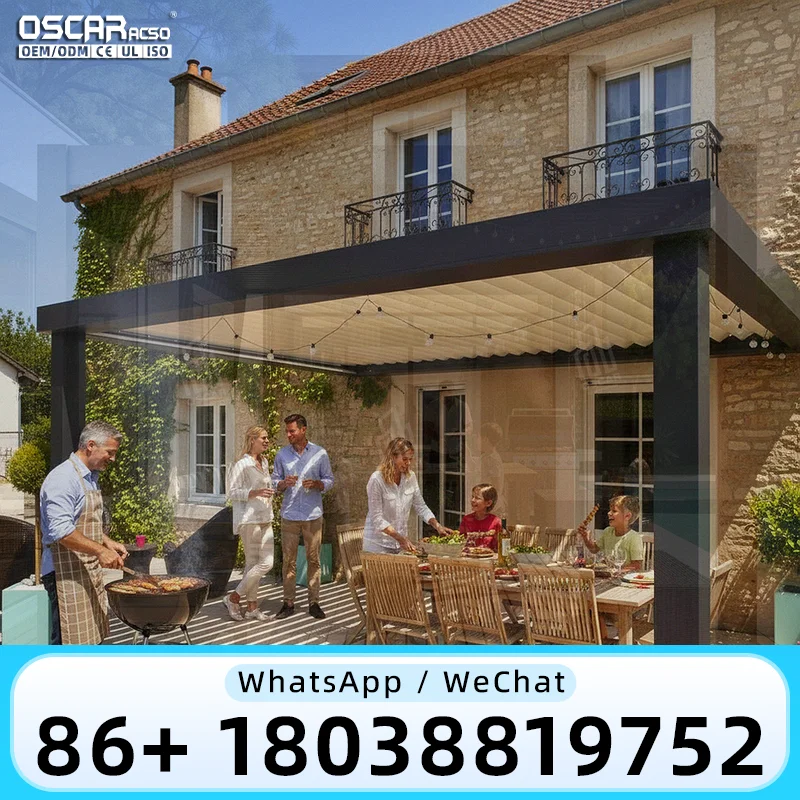 Motorized Aluminum Pergola with Electric Roller Blind Outdoor Sun Shade for Balcony Garden Patio pergola