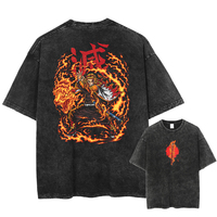 Men Streetwear Summer Rengoku Kyoujurou Top Tee Harajuku Anime Demon Slayer Printed T-shirt Vintage Washed Oversized Tshirt