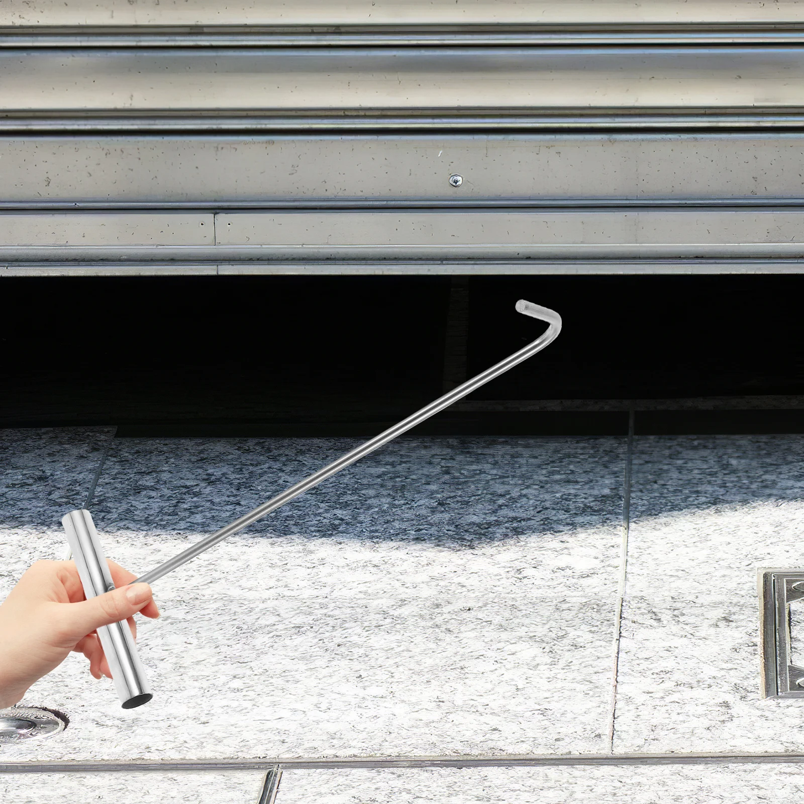 

Handheld Manhole Cover Hook 38cm Diameter 8mm Stainless Steel Multipurpose Lifting Tool Heavy Duty Pull Hooks Long