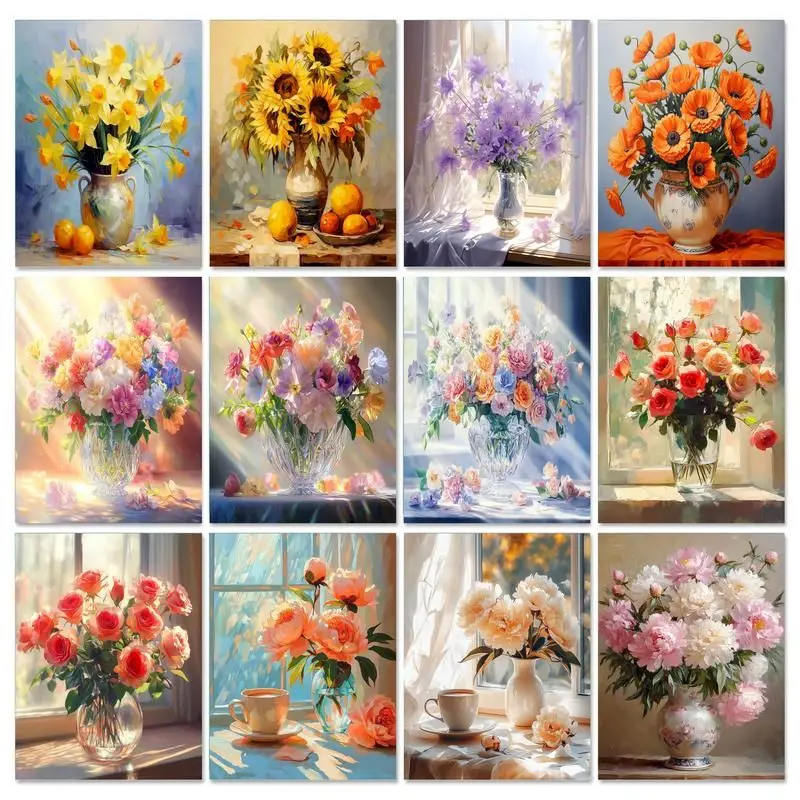 

GATYZTORY DIY Frame Painting By Numbers Flowers Room Wall Art Pictures By Number Vase 50x40cm For Adults Home Decoration