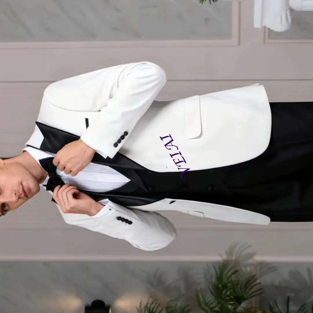 Classic 3PCS Men's Suit Customized Slim Fit Peak Lapel Jacket Vest Pants Set White Black Groom Tuxedo Premier