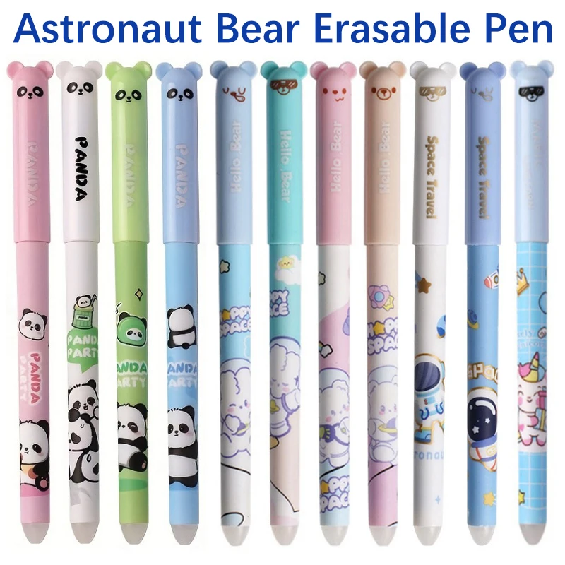 Cute Astronaut Teddy Bear Erasable Gel Pen 0.5mm Blue Black Magic Ink Kawaii School Office Writing Stationery Student Gift