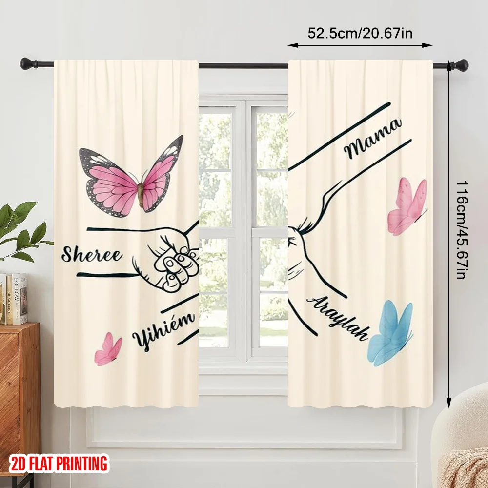 2pcs,2D plane printing Pattern Curtains Family Bonding Polyester Fabric (without rod) Holiday Ldeal for Bedroom & Various Living
