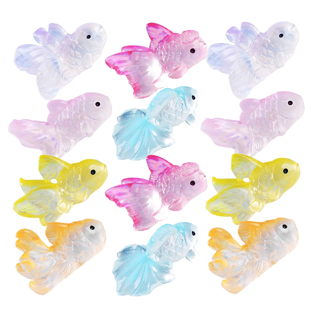 12 pcs Miniature Goldfish Statues Glow In The Dark Micro Landscape Resin Fish Figurines For Decor Marine Animal