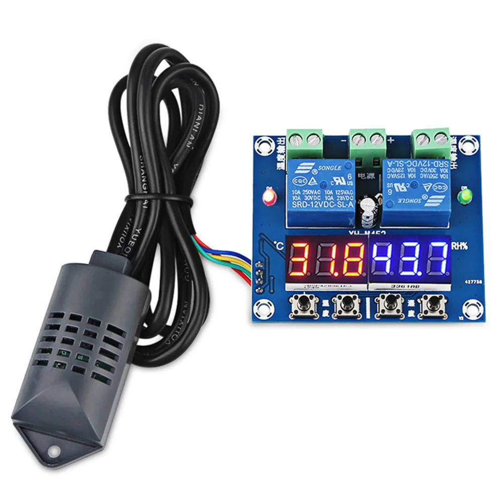 High Precision DC 12V 10A Digital LED Dual Output Temperature and Humidity Controller Module with SHT20 Sensor XH-M452