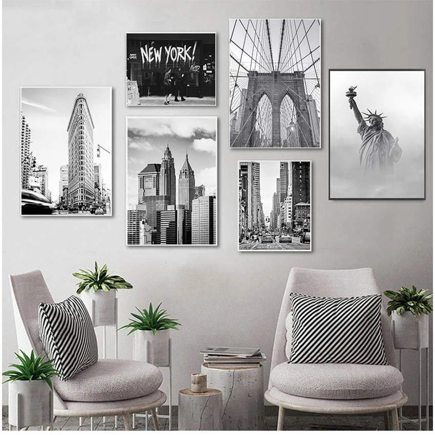 Peinture murale d'images pour décor de salon, Statue de la liberté de New York, affiches et imprimés nordiques noirs et blancs, toile d'art mural