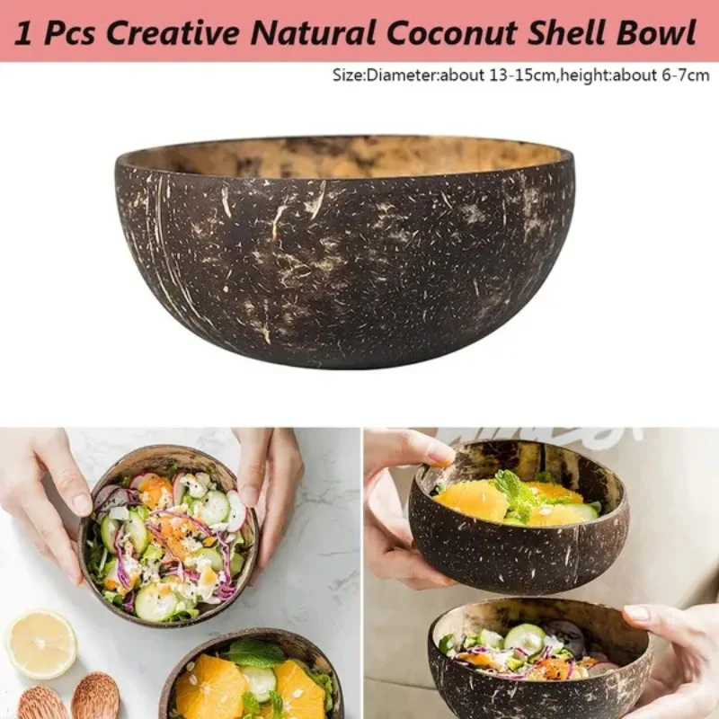 1 Pc Kitchen Natural Coconut Shell Bowl Creative Decoration Tableware Fruit Noodle Rice Bowl(Only Bowl)