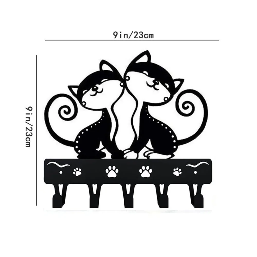 1pc Twin Cats Key Rack Wall Mounted Hook Up Artwork Shape Decoration Accessories Metal Wall Art for Cat Lovers