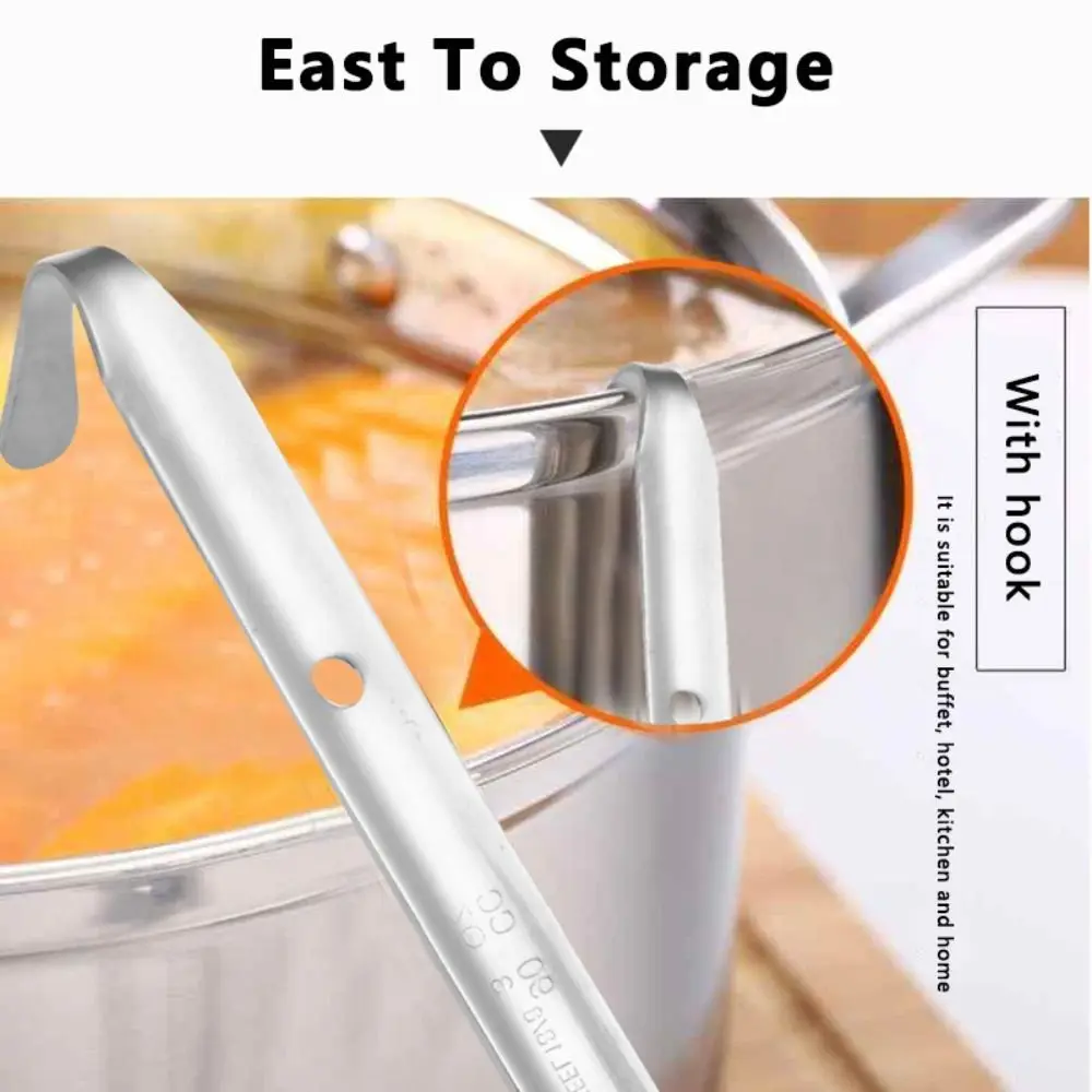 Professional Stainless Steel Measuring Ladle with Hanging Hook 1/2/3oz Soup Ladle Deepened Scoop Ounce Scoop Portion Control