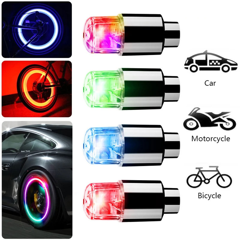 2/4PCS Car Tire Valve Caps LED Car Motorcycle Cycling Wheel Lantern Spokes Hub Tyre Lamp Wheel Caps Car Decoration Accessories