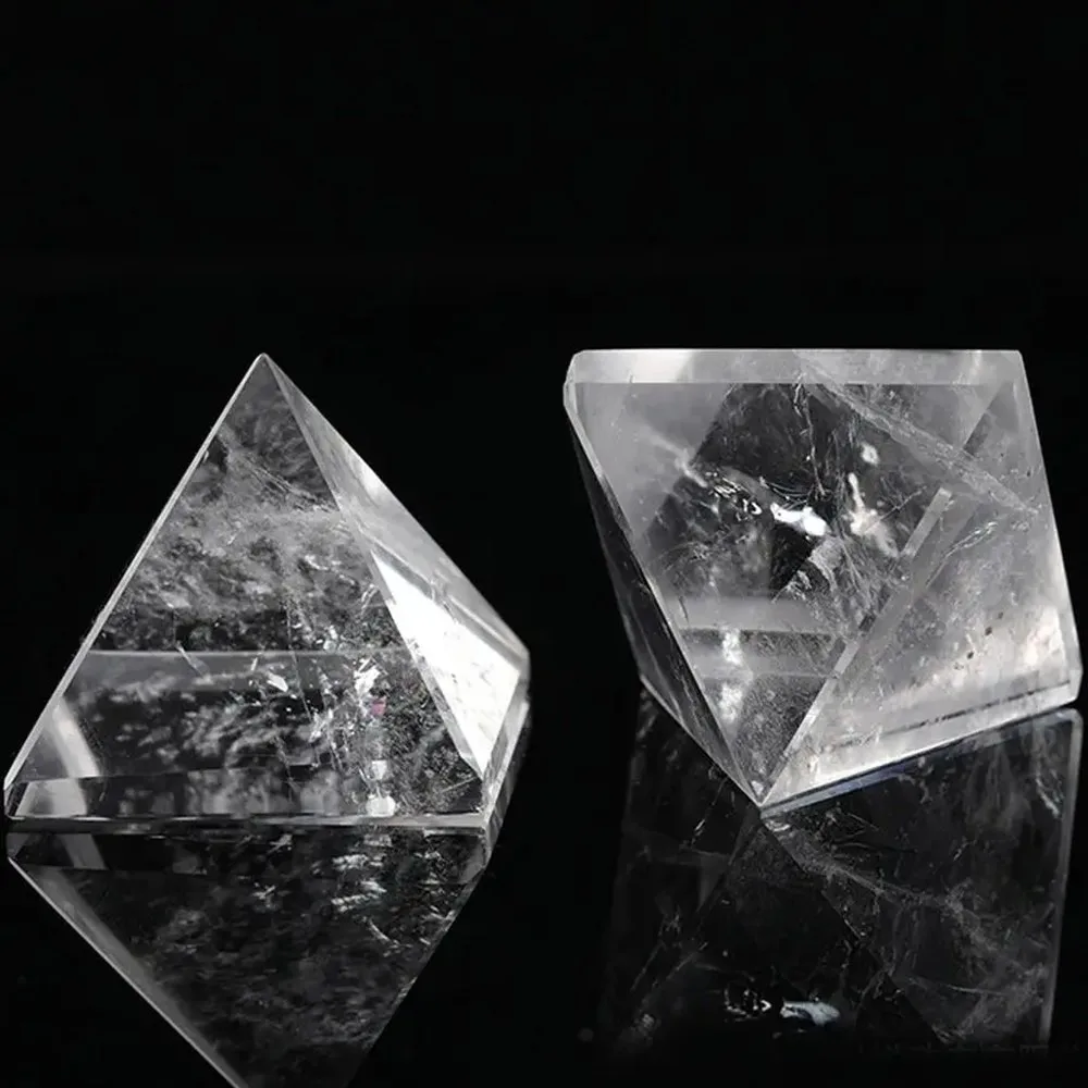 Natural White Quartz Crystal Pyramid 4cm, Clear Reiki Healing Stone, Polished Raw Crystal for Home Decoration &