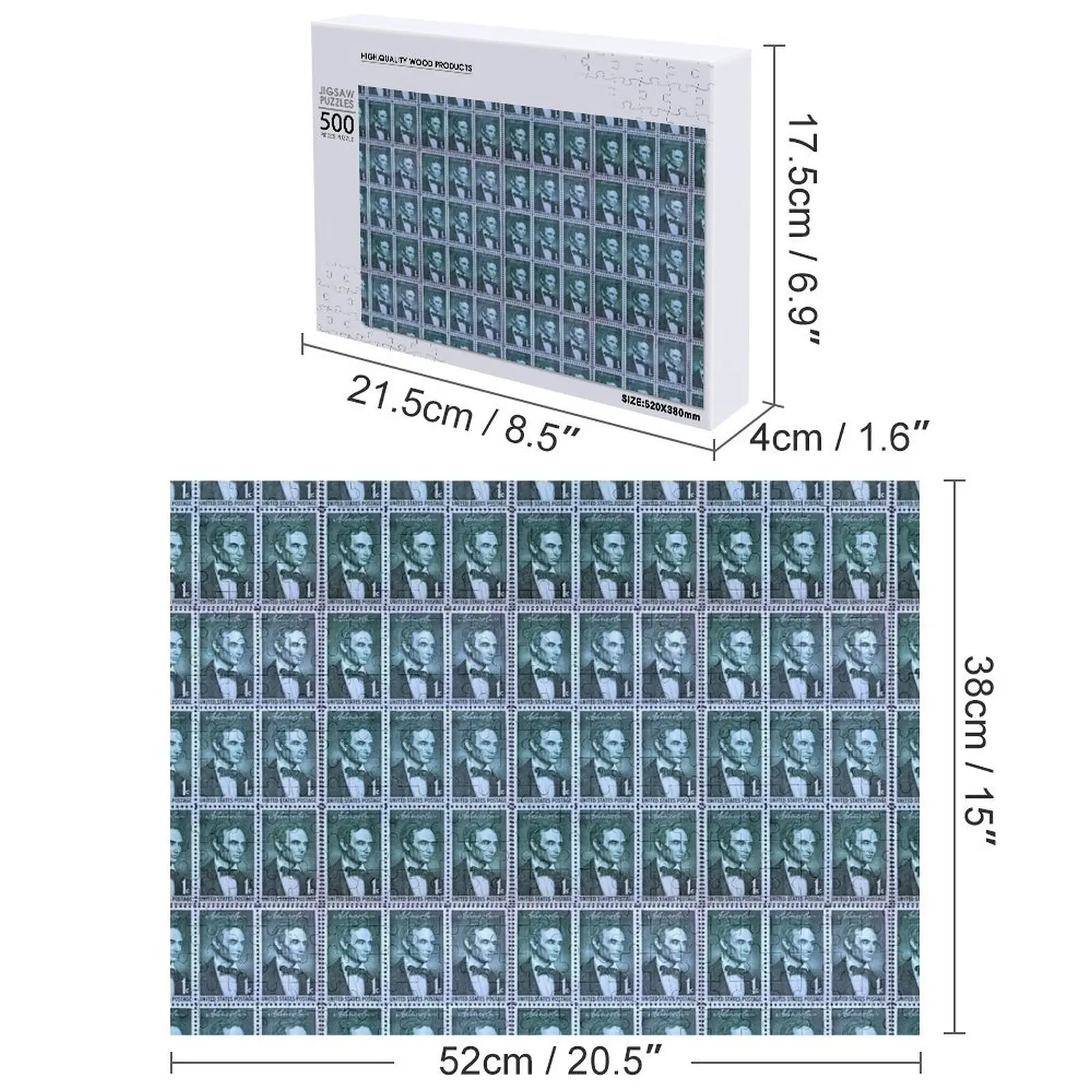Lincoln, president Abe 1959 Vintage postzegel puzzel aanpasbaar cadeau Iq houten puzzel voor volwassenen