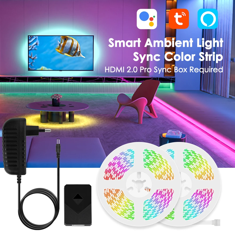 10M 5M Smart Led Light Strips Tuya Wifi RGBCW 5050 Led Tape Ambient Lighting Smart Life App Work With HDMI Sync Box Alexa Google